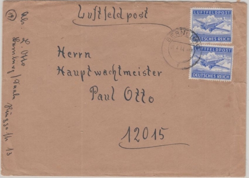 DR - Luftfeldpostbrief Bernburg 6.4.44 an Fp.Nr. 12015