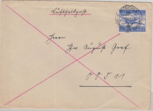 DR - Luftfeldpostbrief München 1.12.42 an Fp.Nr. 00511