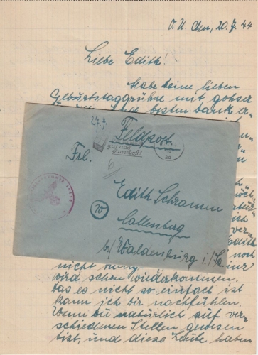 DR - Feldpostbrief Fp.Nr. 10416 3. Kp. Korps-Nachr.Abt. 51 n. Callenberg 22.7.44