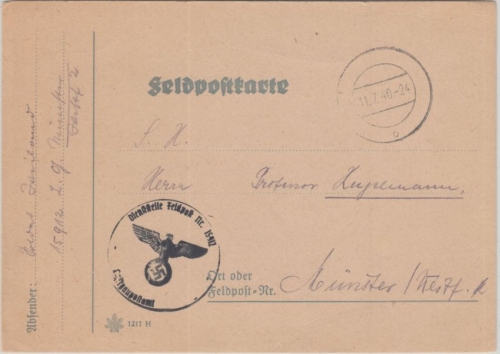 DR - Feldpostkarte Fp.Nr. 15913 n. Münster 11.7.40 - Empfänger !!