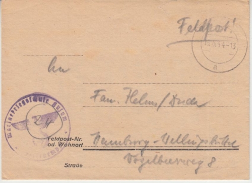DR - Feldpostbrief Marineschule Husum Lager Möwenberg Sylt n. Hamburg 15.6.44