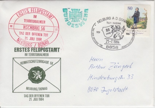 BRD - Bundeswehr Neuburg a/D. 1984 Erstes Feldpostamt HschBrig 56 Brief SST