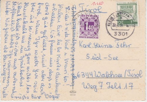 BRD - 20 Pfg. Bauwerke Karte n. ÖSTERREICH Klein Schöppenstedt 1968 Nachporto !