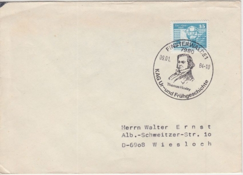DDR - Finsterwalde 1984 Th. Huxley KAG- Ur- u. Frühgeschichte SST Brief