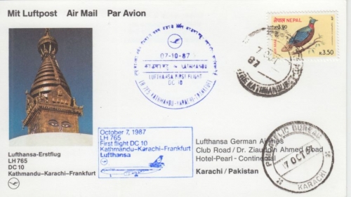Nepal - Lufthansa 1st-flight Kathmandu - Frankfurt a/M 1987 Etappe Karachi