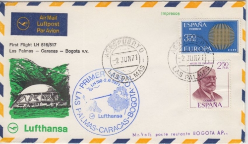 Spanien - Lufthansa 1st-Flight Las Palmas - Bogota 1971