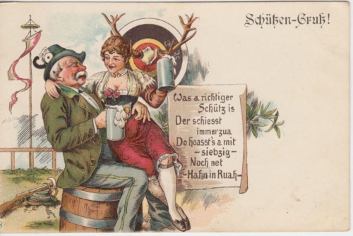 Bayern - Schützen-Gruß Farblitho mit Gedicht ungelaufen ca. 1900