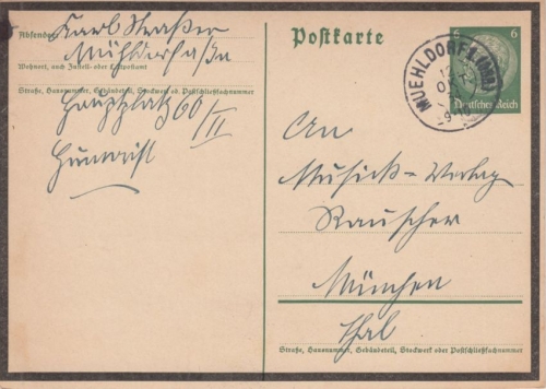 DR - Mühldorf 1 (Obb.) 12. OKT 34 nachv. bayer. Reservestempel 6 Pfg. Ganzsache