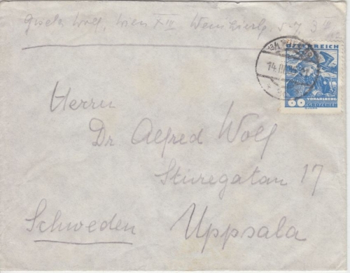 Österreich - 60 Gr. Trachten Brief n. SCHWEDEN Wien - Uppsala 1935