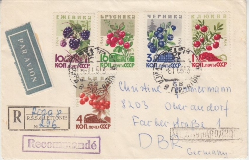 UdSSR - Beeren Satz Luftpost Einschreibebrief Riga - Oberaudorf 1965