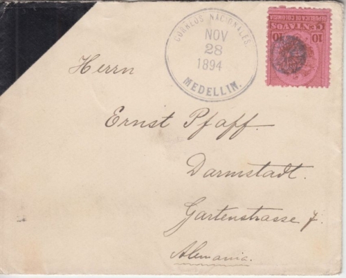 Kolumbien - 10 C. Wappen Brief Medellin - Darmstadt 1894
