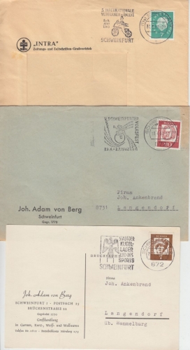 BRD - Schweinfurt 1960/62 drei versch. masch.-Werbestempel a. 3 Belegen