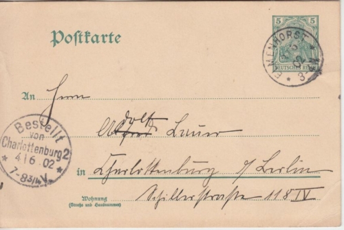 DR - Elmenhorst 3.6.02 kleiner K1 5 Pfg. Ganzsache n. Charlottenburg