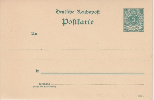 DR - 5 Pfg. Krone/Adler Ganzsache Ausgabe 1890 ungebraucht Druckdatum 1090c