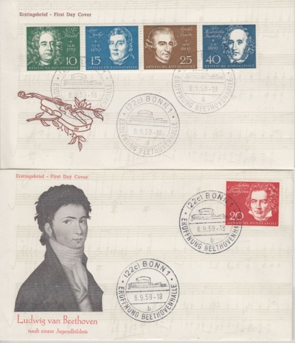 BRD - Beethovenhalle Marken ex Block 2 Schmuck-FDC ESST Bonn 8.9.59