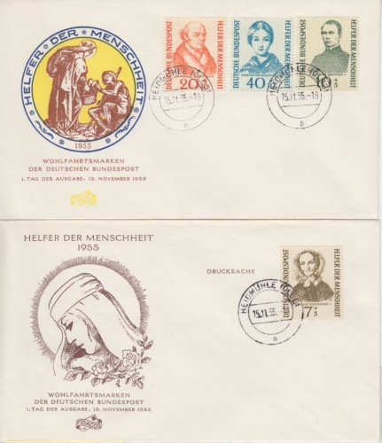BRD - Wohlfahrt 1955 Satz 2 Schmuck-FDC EST Heidmühle (Oldb.) 15.11.55