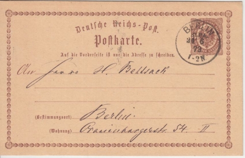 DR - Berlin ST.P.A. 1873 K1 1/2 Gr. Brustschild Ganzsache Ortskarte