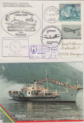 Österreich - Traunsee-Schifffahrt Zuleitungspost LH-1st-Flug Gumunden 1987