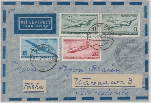 DDR - Lufthansa (Ost) Erstflug Berlin Warschau 1.2.56 Zuleitung Karl-Marx-Stadt