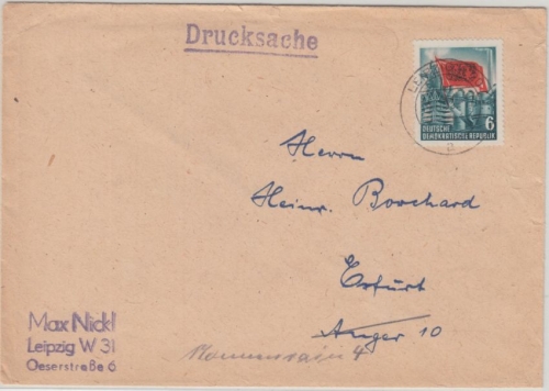 DDR - 6 Pfg. 70. Todestag Karl Marx Drucksache Leipzig - Erfurt 1953