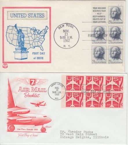 USA - 2 Booklet FDC 7 C. Airlmail + 5 C. Washington 1960/62 2 Schmuck-FDC