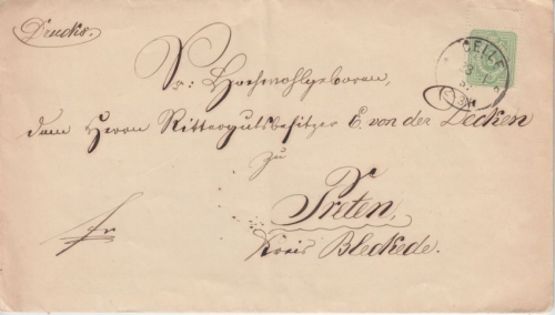 DR - 3 Pfg. m. Zwischensteg Drucksache (Rittertag) Celle - Preten 1887
