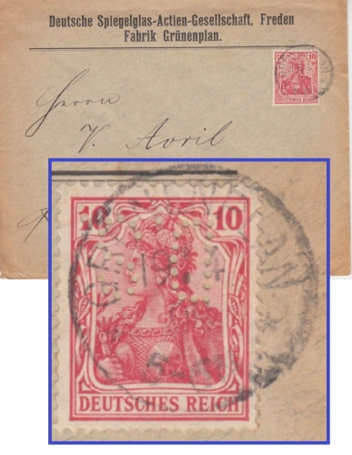 DR - 10 Pfg. Germania Perfin "DS" Firmenbrief Grünenplan - Zabern 1908