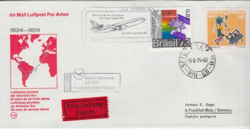 Brasilien - Lufthansa Sonderflug 40 J. Südatlantikverkehr Rio de Jan. - FFM 1974