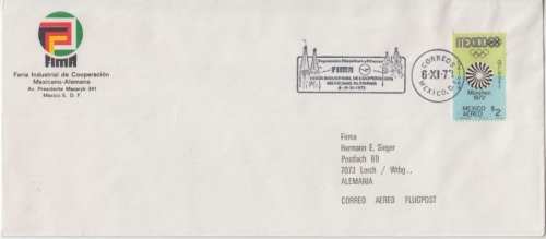 Mexico - Lufthansa Sonderflug Luftpostableitung FIMA Schmuckkuvert 1973