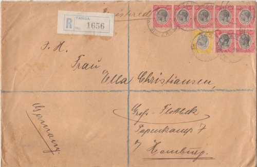 Tanganjika Mandated Territory - 7x15 C. Georg V. ua. Einschreibebrief Tanga 1931