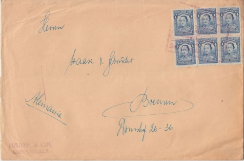 Kolumbien - 6x4 C. Santander Brief Baranquilla - Bremen 1929