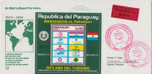 Paraguay - Lufthansa Jubiläumsflug 40 J. Südamerika Tourismus-Block 1974