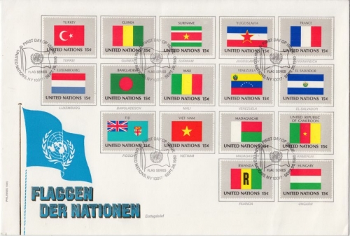 UNO New York - Flaggen der Nationen Satz (16 Werte) Schmuck-FDC 1980