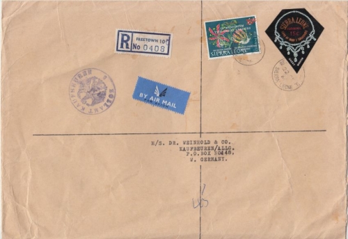 Sierra Leone 15 C. Diamanten Collier ua. Luftpost Einschreibebrief Freetown 1966