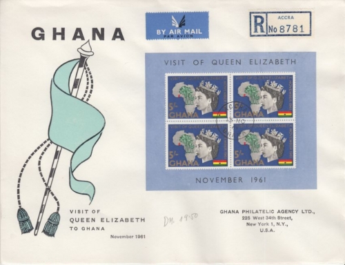 Ghana - Queen Elizabeth Visit Blockausgabe Schmuck-Kuvert Accra 13.11.61