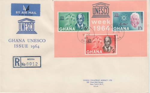 Ghana - UNESCO Einstein u.a. Blockausgabe Schmuck-FDC Accra 7.12.64