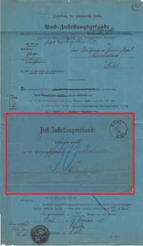 DR - Suhl 1880 Postzustellurkunde n. Schleusingen - mit Inhalt