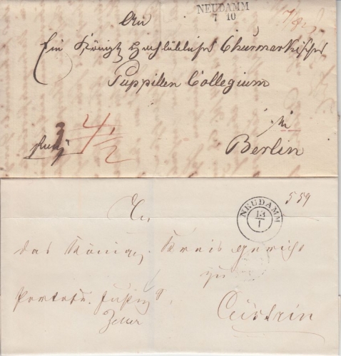 Preussen - Neudamm 7/10 (1831) L2 Francobrief Bärfelde - Berlin - mit Inhalt