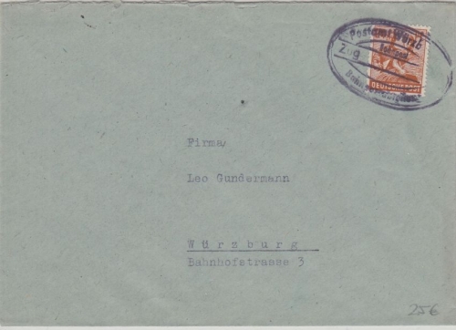 All.Bes./Kontrollrat - Postamt Würzburg Bahnpost Zug... Notstempel Brief ca 1947