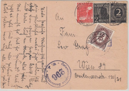 All.Bes./Kontrollrat - Hummel ü. Hofgeismar 1948 Karte n. Österreich Nachporto