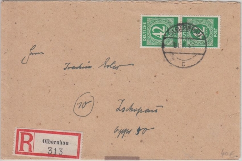 All.Bes./Kontrollrat - 2x42 Pfg. Ziffer Einschreibebrief Olbernhau Zschopau 1946