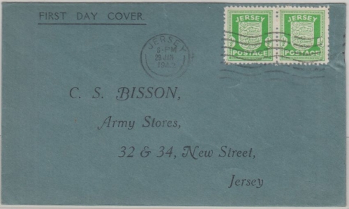 DB Kanalinseln - Jersey 1/2 P. Paar Drucksache/FDC 29. JAN 1942