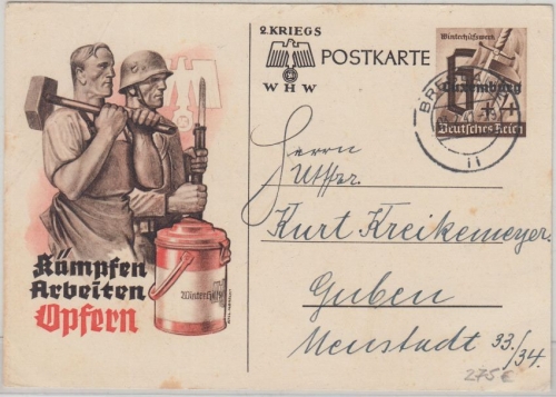 Dt. Bes. Luxemburg - 6 Pfg. WHW Sonderganzsache Breslau - Guben 1941