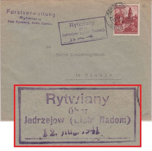 Gen.Gouv. Polen - Rytwiany ü. Jedrzejow (Distr. Radom) landpoststelle Brief 1941