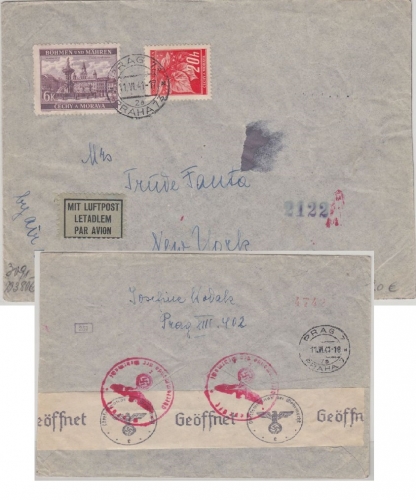 Böhmen & Mähren - 6 K+20 H. Freimarken Luftpostbrief n. USA Prag - New York 1941