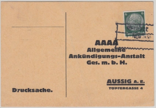 Böhmen & Mähren - Graber 14. NOV 1938 Notstempel Karte n. Aussig
