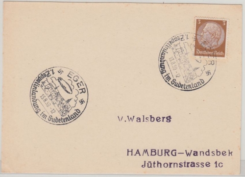 Böhmen & Mähren - Eger 1939 1. Zeppelinlandung im Sudetenland SST Drucksache