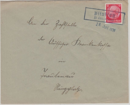 Sudetenland - Pilnikau b. Trautenau Ra2 u. L1 28. Juni 1939 Brief n. Trautenau