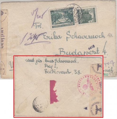 Böhmen & Mähren - 5 K. ua. Freimarken Zensurbrief n. UNGARN Prag - Budapest 1941