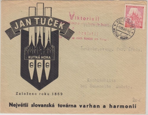 Böhmen & Mähren - Kutna Hora 1941 illustr. Firmenbrief n. Kschischlitz Viktoria!